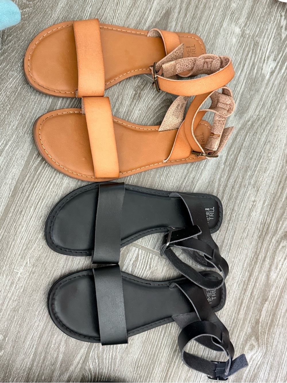 Time and Tru Women's Dual-Strap Sandals in Tan and Black